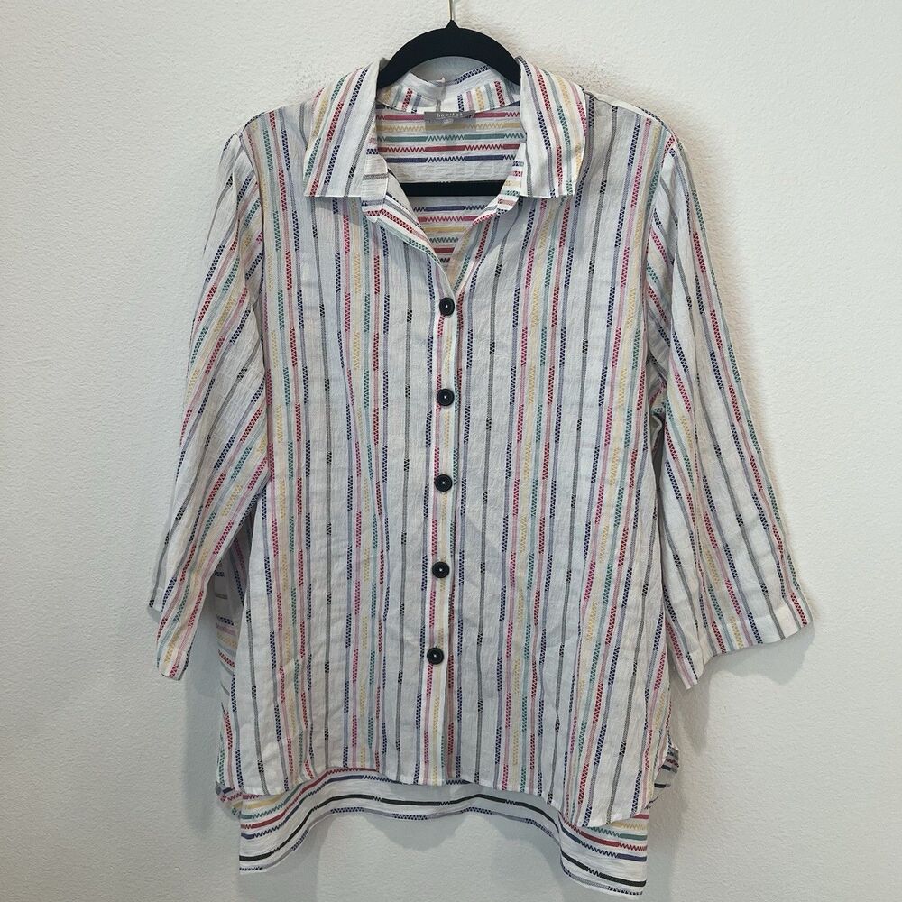 Habitat Clothes To Live In Crinkle Striped Tunic Shirt Womens Large Lagenlook